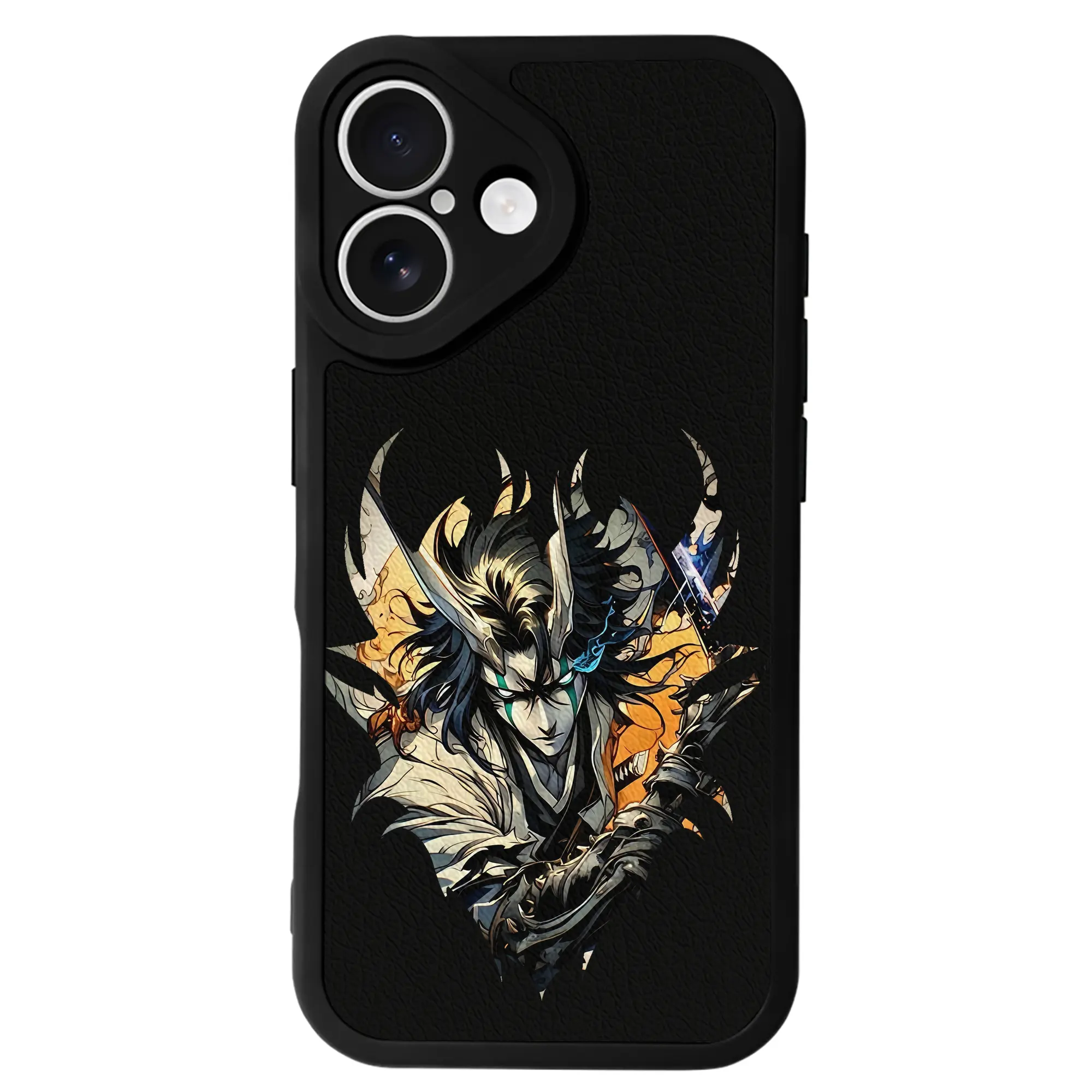 ブリーチ グッズ ウルキオラ・シファー - IPhone 16シリーズ対応 ・ シリコンスマホケース ・ レザー調 ・ 高精度フィット ・ 耐衝撃 ・ ワイヤレス充電対応 ・ 精密カット